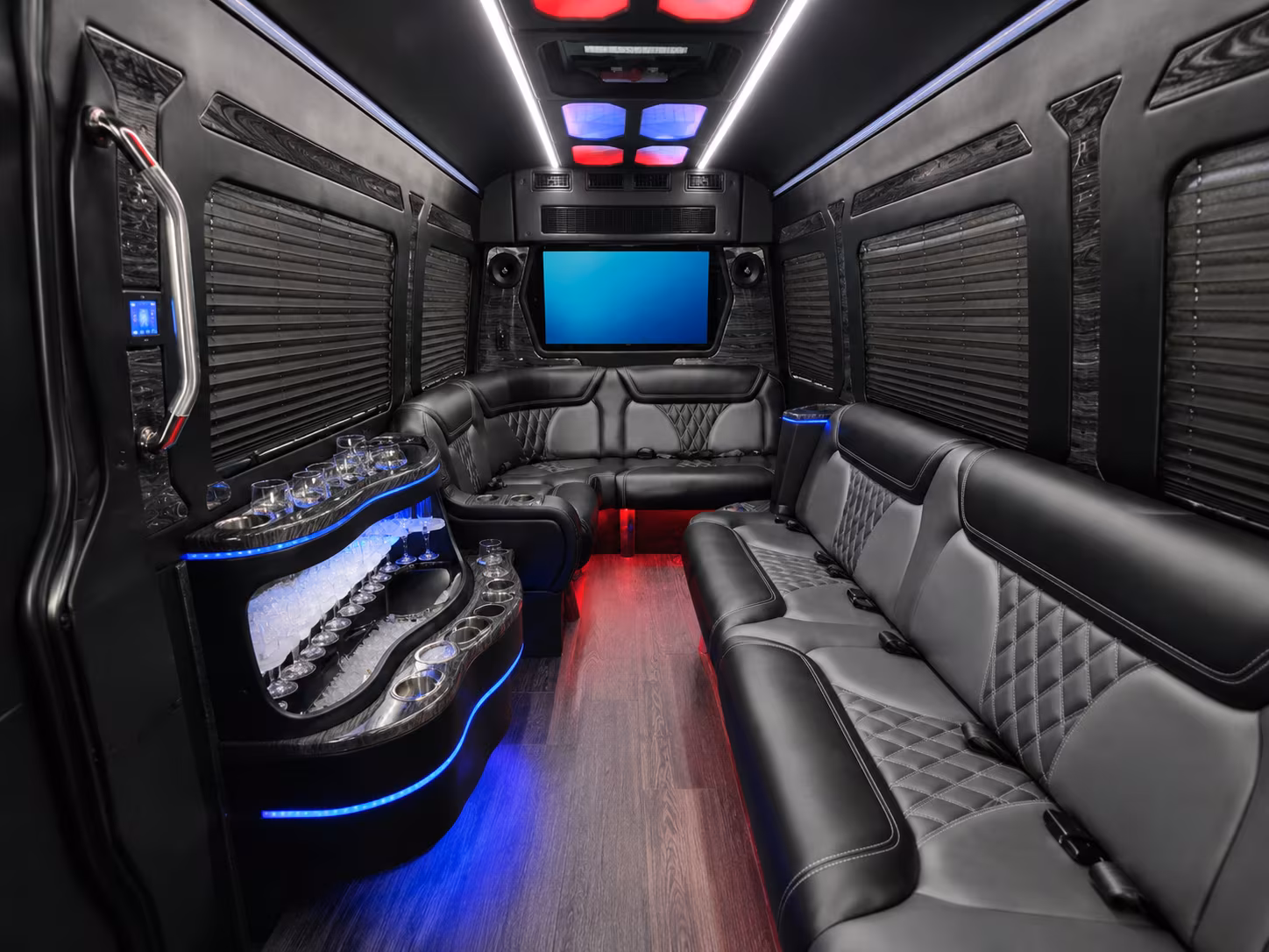cary 18 passenger party bus inside