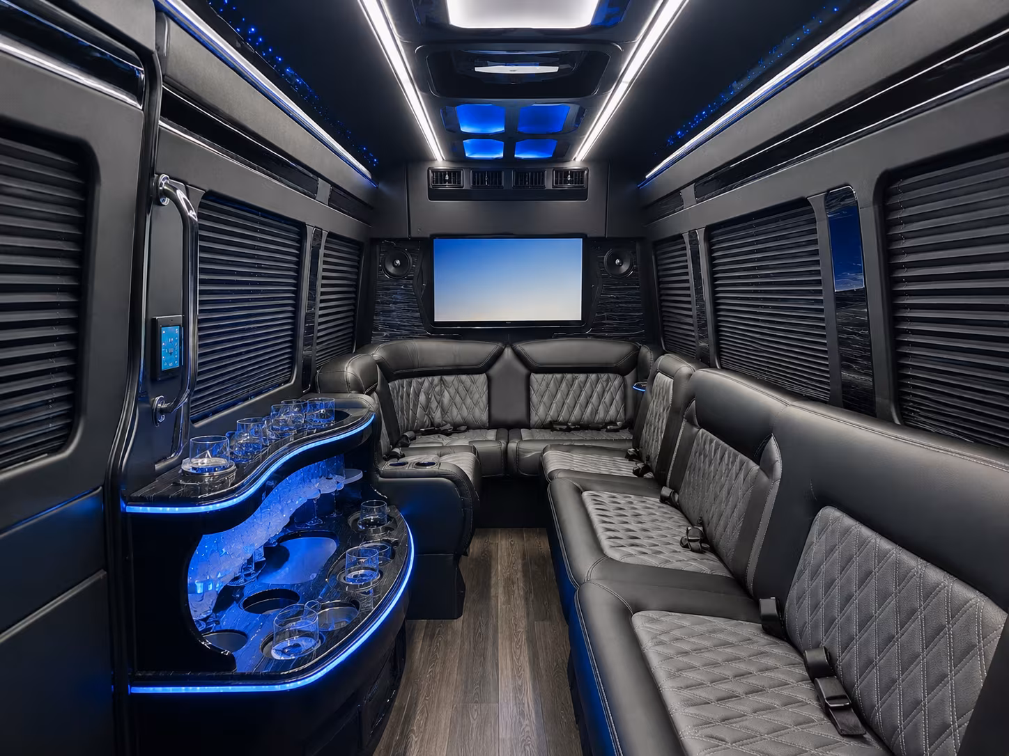 cary 40 passenger party bus inside
